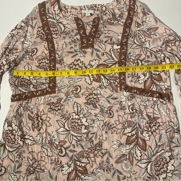 J Jill Floral Long Sleeve V Neck Bohemian Peasant Light Pink Blouse Medium Boho - Picture 5 of 8